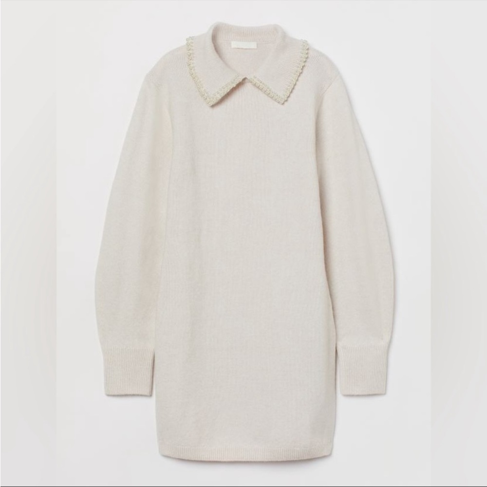 Cream H&M sweater dress with pearl beaded collar worn once
